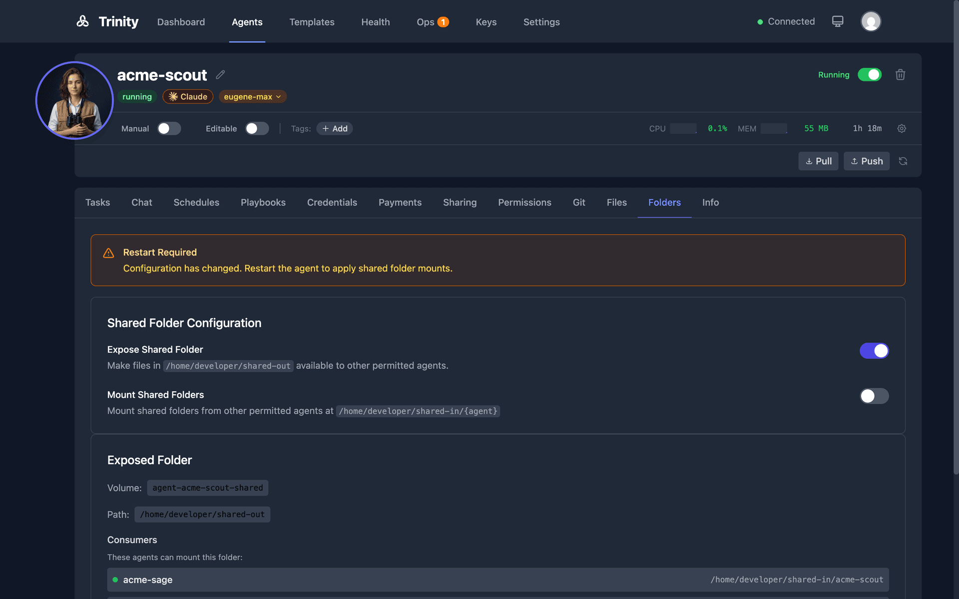Shared folder configuration with Expose and Consume toggles